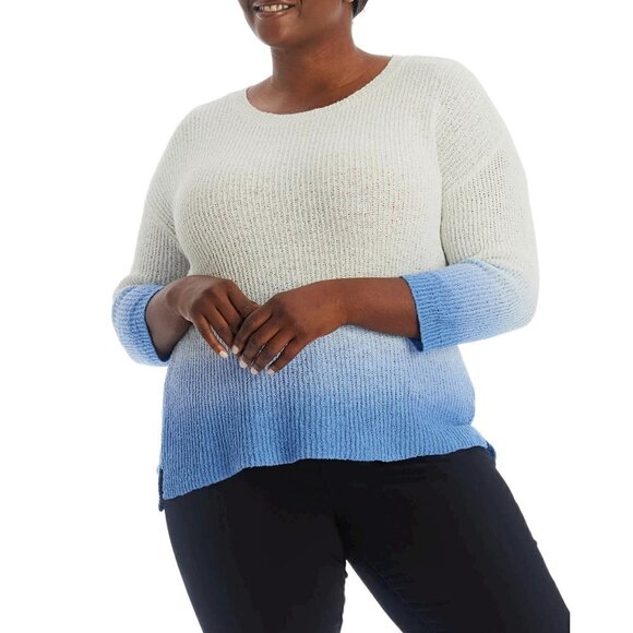 NWT ADYSON PARKER Plus 3/4 Sleeve Ombre Dip Dye Soft Cotton Blend Knit Sweater - Picture 7 of 8